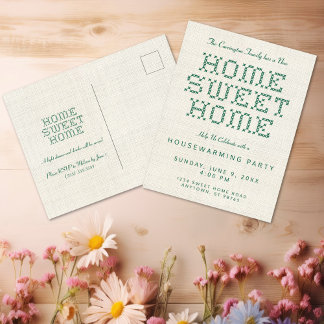 Cross-Stitch Zuhause Sweet Zuhause Green Housewarm Postkarte