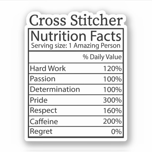 Cross Stitcher Nutrition Fakten, Cross Stitch Aufkleber (Vorderseite)