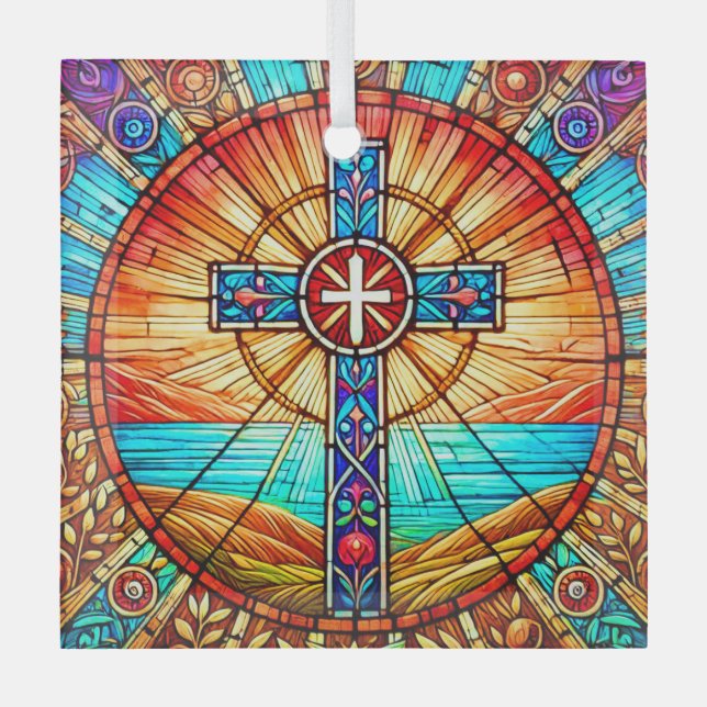 Cross Suncatcher Ornament gestanztes Glas Design (Vorderseite)