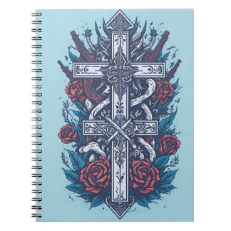 cross tattoo flower 22 notizblock