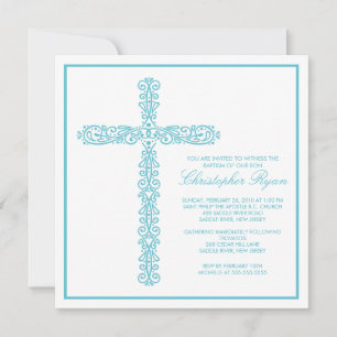 Cross-Taufe Christening Boy-Taufe Einladung