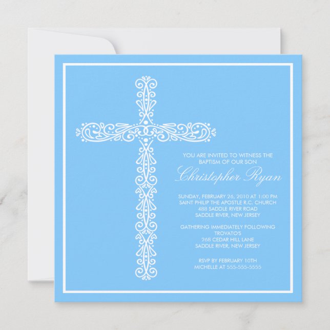 Cross-Taufe Christening Boy-Taufe Einladung (Vorderseite)