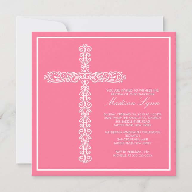 Cross-Taufe Christening Girl-Taufschein-Initiative Einladung (Vorderseite)