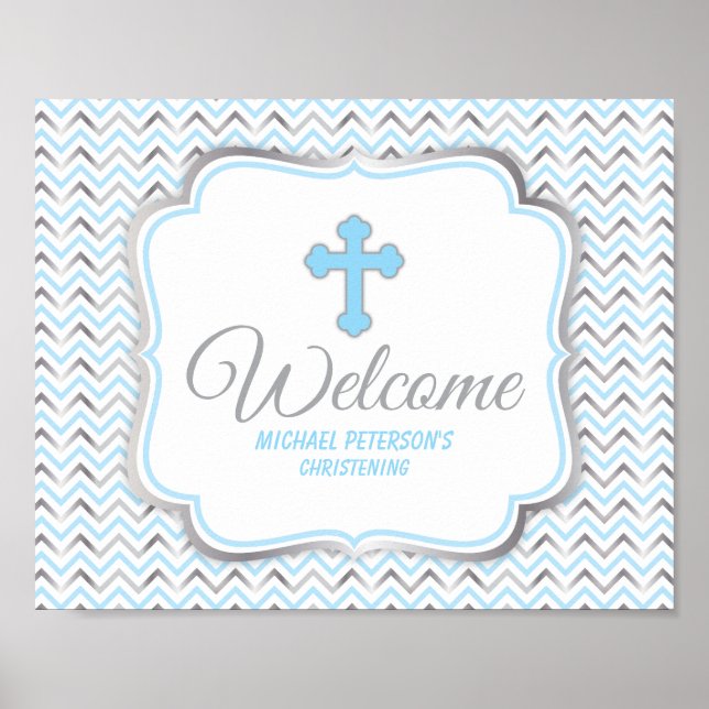 Cross Welcome Sign Blue & Silver Poster (Vorne)