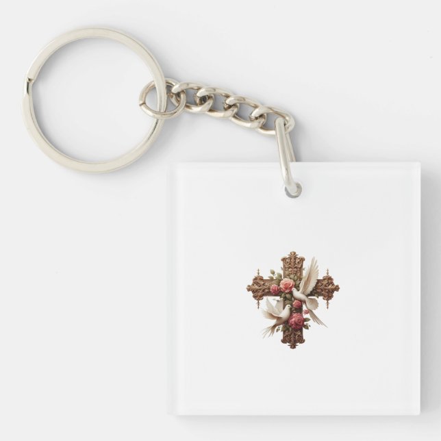 Cross with Doves - Christian Faith Inspirational D Schlüsselanhänger (Vorderseite)