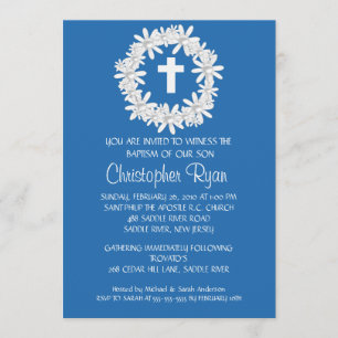 Cross-Wreath Baby Boy Taufe-Tipp Einladung