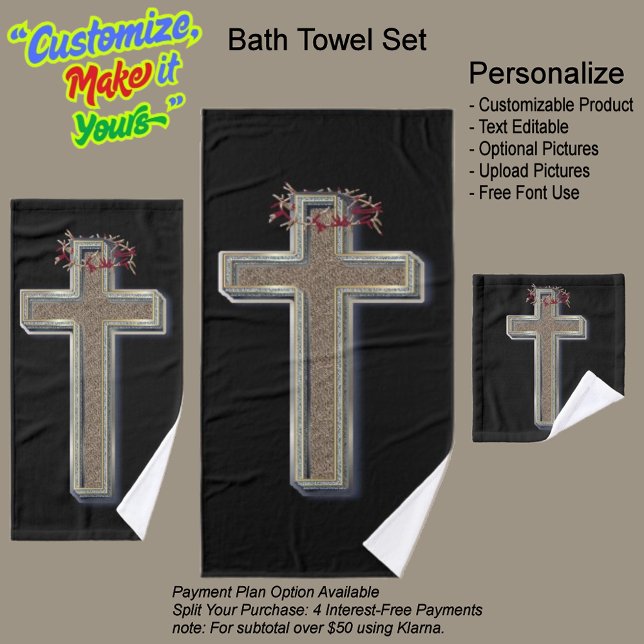 Crossbad Handtuch Set Schwarzer Hintergrund (Cross Bathroom Towel Set Featuring a Black Background.)