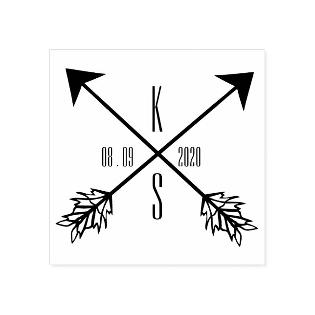 Crossed Arrows Monogram Wedding Wood Art Gummistempel (Prägung)