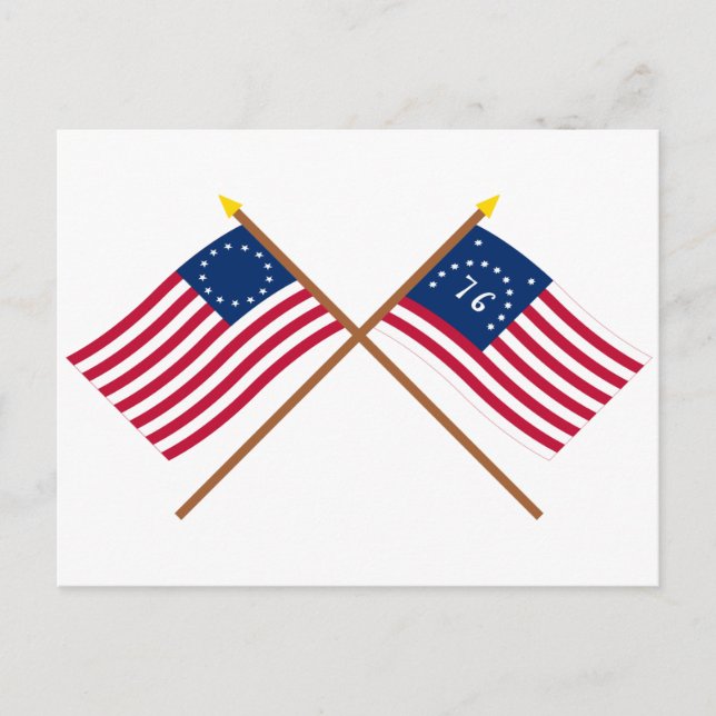 Crossed Betsy Ross und Bennington Flags Postkarte (Vorderseite)