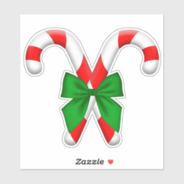Crossed Candy Canes mit Big Green Bow Stickers Aufkleber