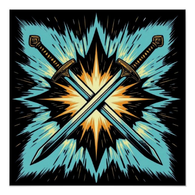 Crossed Fantasy Arrows with Glowing Energy – Dynam Poster (Vorderseite)