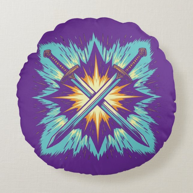 Crossed Fantasy Arrows with Glowing Energy – Dynam Rundes Kissen (Vorderseite)