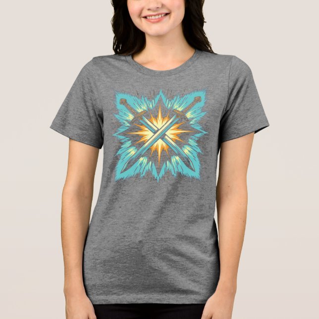 Crossed Fantasy Arrows with Glowing Energy – Dynam Tri-Blend Shirt (Vorderseite)