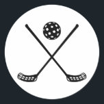 Crossed Floorball Sticks Runder Aufkleber<br><div class="desc">Floorball Player Ball Sport Hockey Clubs Feld Schläger gekreuzt</div>