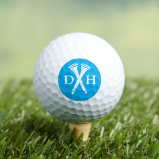 Crossed Golf Tees Personalized Initials Blue Golfball