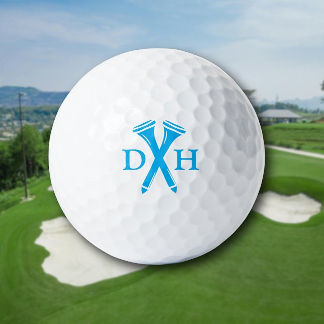 Crossed Golf Tees Personalized Initials Blue Golfball (Fun, modern look for standout gifting. Personalized initials with playful style.)