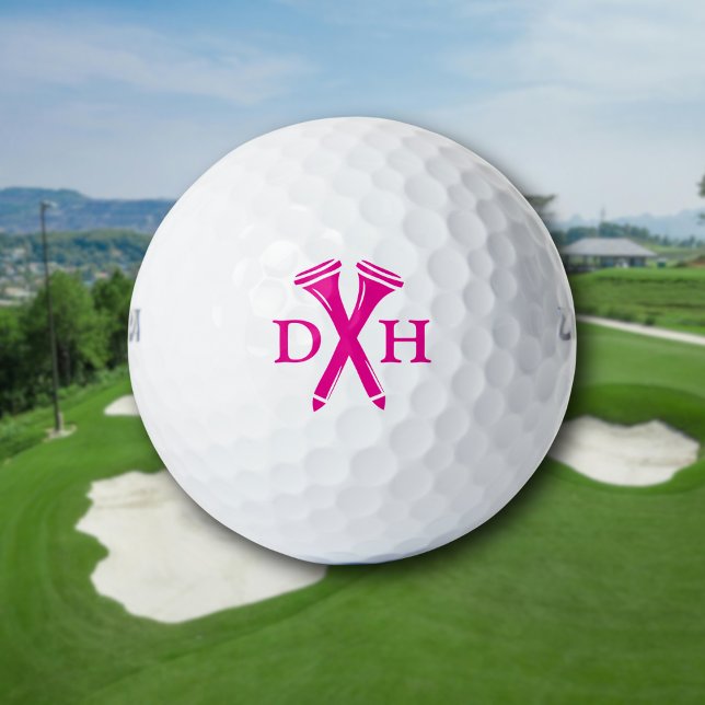 Crossed Golf Tees Personalized Initials Hot Pink Golfball (Personalized initials with playful style. Fun, modern look for standout gifting.
)