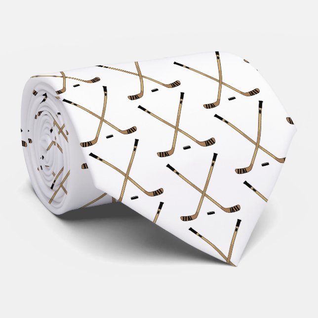 Crossed Hockey Sticks und Puck Krawatte (Gerollt)
