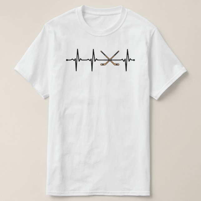 Crossed Ice Hockey Sticks ECG Heartbeat Pulse Bv T-Shirt (Design vorne)
