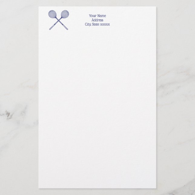 Crossed Squash Racquets Blue Briefpapier (Vorderseite)