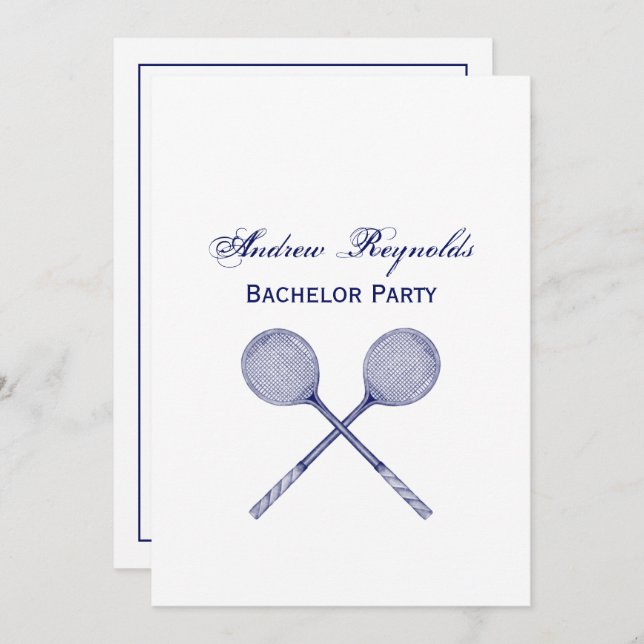 Crossed Squash Racquets Blue Einladung (Vorne/Hinten)