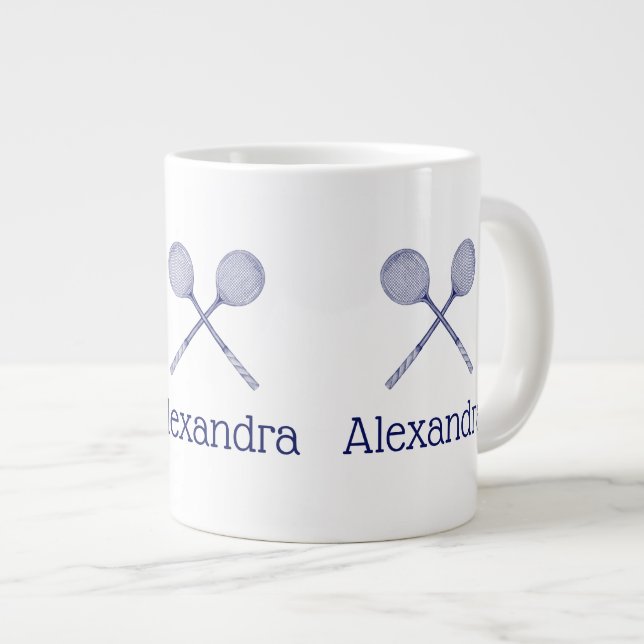 Crossed Squash Racquets Blue Jumbo-Tasse (Vorderseite Rechts)