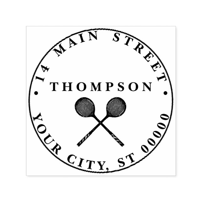 Crossed Squash Racquets Blue Name Address Permastempel (Design)