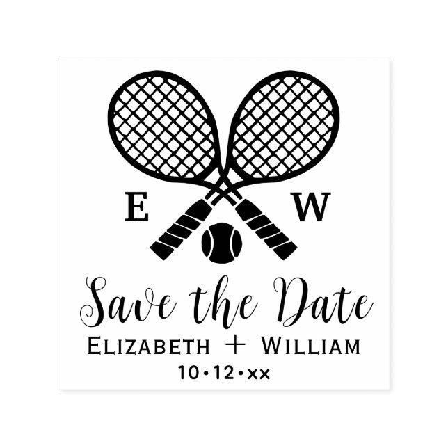 Crossed Tennis Racquets Monogram Save the Date Permastempel (Design)