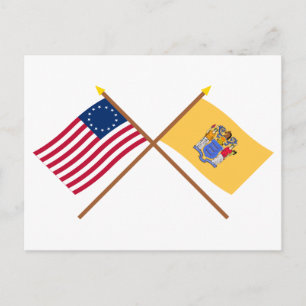 Crossed US 13-Sterne und New Jersey State Flags Postkarte
