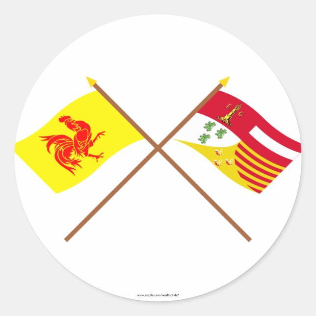 Crossed Wallone und Liège Flags Runder Aufkleber (Vorderseite)