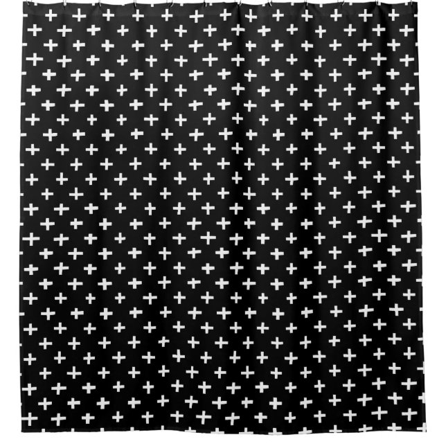 Crosses Pattern - Weiß in Schwarz Duschvorhang (Vorderseite)