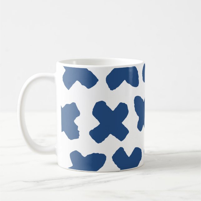 Crosses Shibori: Indigo Batik Muster Kaffeetasse (Links)