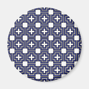 Crosses & Squares Blue - Magnet (rund)