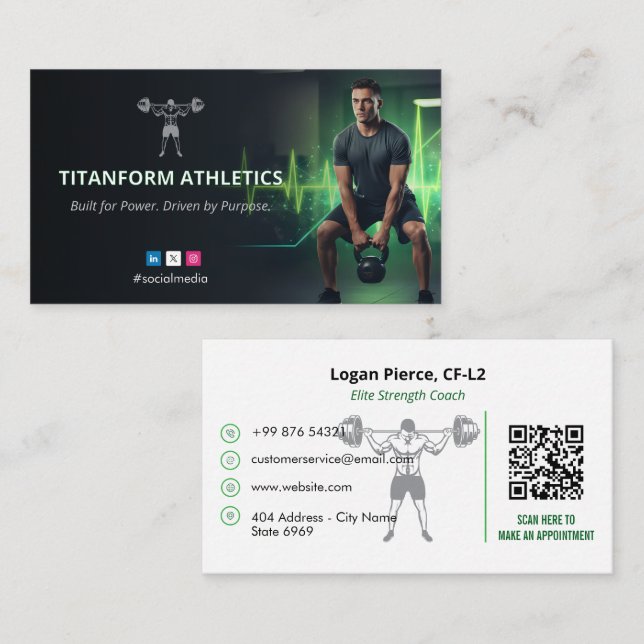 CrossFit-Trainer-Geschäft | Modern Power Grün Visitenkarte (Vorne/Hinten)