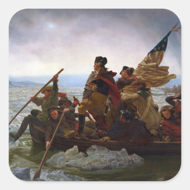 Crossing Delaware 1776: General George Washington Quadratischer Aufkleber (Vorderseite)