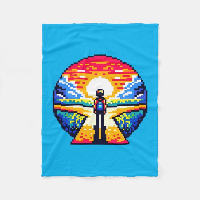 Crossroads bei Sunset Thoughful Pixel Art Journey Fleecedecke (Vorderseite)