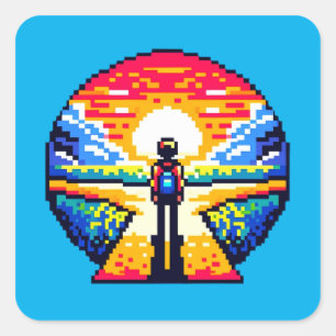 Crossroads bei Sunset Thoughful Pixel Art Journey Quadratischer Aufkleber