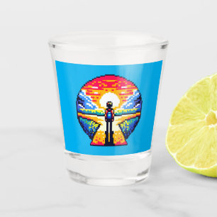 Crossroads bei Sunset Thoughful Pixel Art Journey Schnapsglas