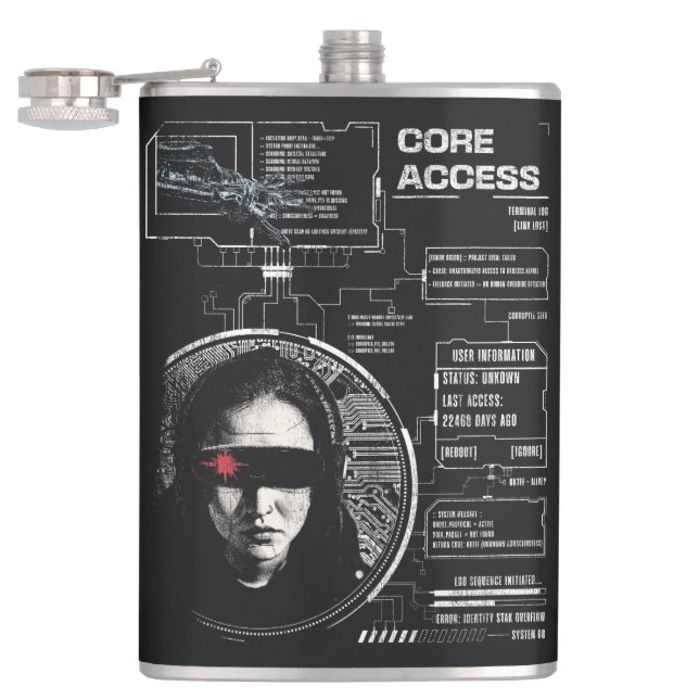 Crosswired - Techno-Brutalist Streetwear Design Flachmann (Geöffnet)