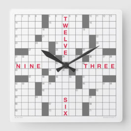 Crossword Clock with downloadable puzzle (gray) Quadratische Wanduhr