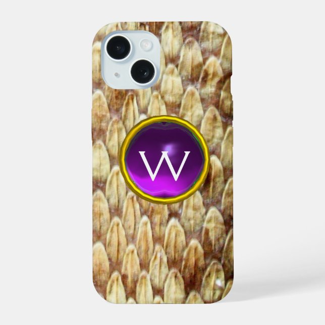 CROTALUS LILA EDELMETALL-MONOGRAMM  iPhone 15 HÜLLE (Rückseite)