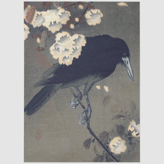 Crow and Blossom by Ohara Koson Decoupage Seidenpapier (Vorderseite)