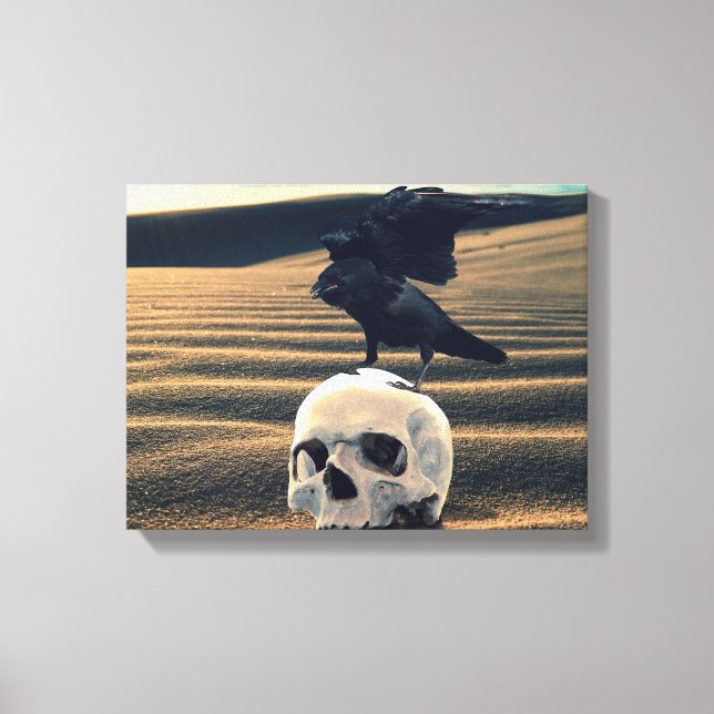 Crow and Skull Raven Wüste Gothic Death Leinwanddruck (Vorderseite)