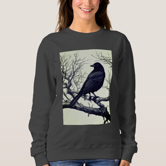 Crow auf den Bare Winter Branches Sweatshirt (Vorderseite)