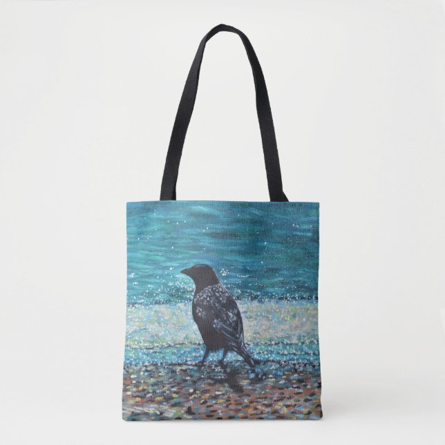 Crow auf der Strandmalerei Tasche (Vorderseite)