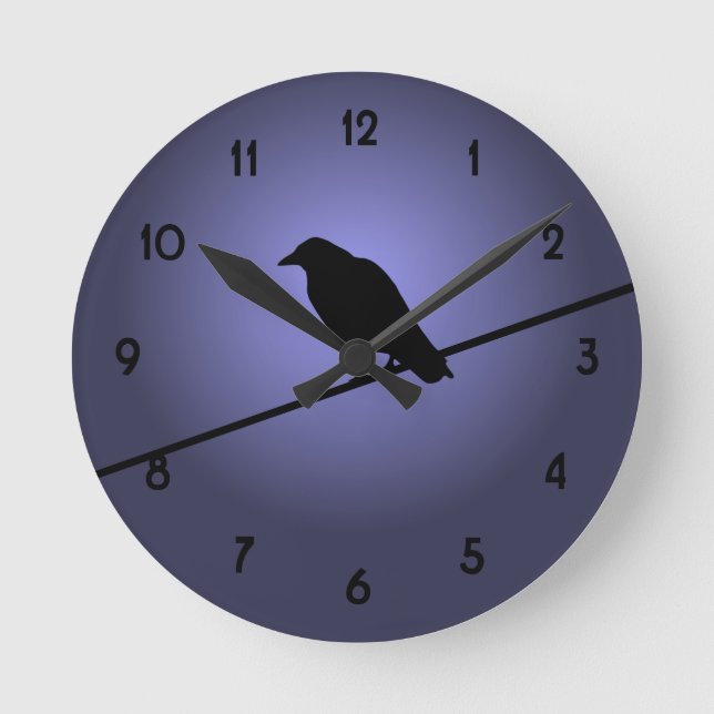 Crow auf einem Telefonkabel Runde Wanduhr (Vorderseite)