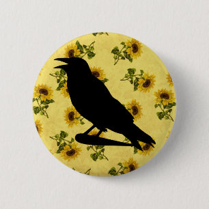 Crow auf Sonnenblumen Button