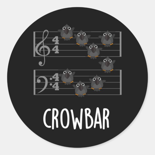 Crow Bar Funny Music Bird Puff Dark BG Runder Aufkleber (Vorderseite)