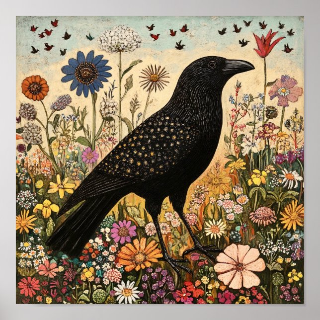 Crow Bird Whimsical Painting Poster (Vorne)