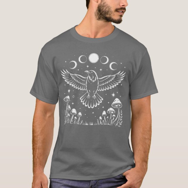 Crow Blackbird Raven Witchcore Mystical Moon T-Shirt (Vorderseite)